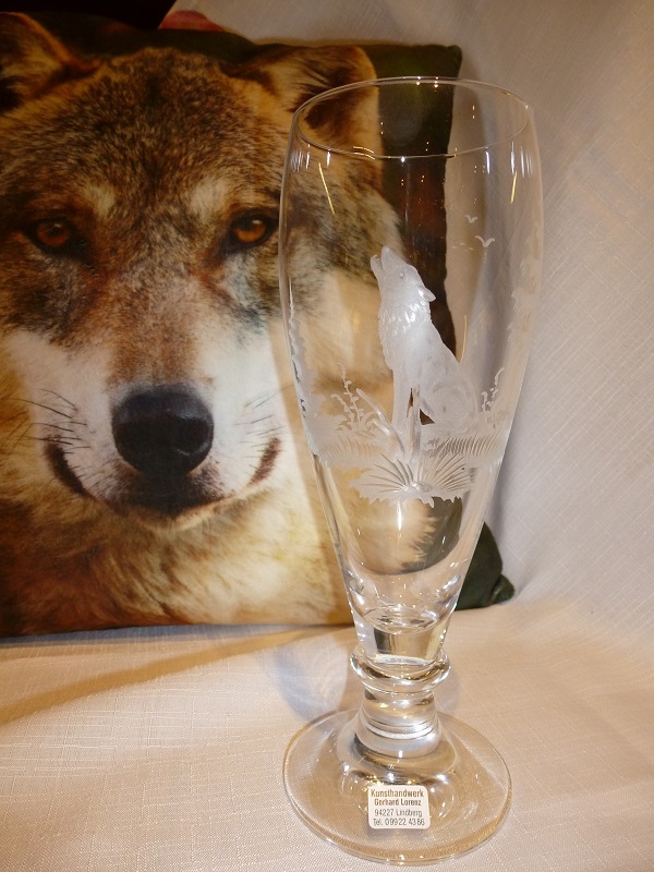 Pilsglas mit Gravur Wolf